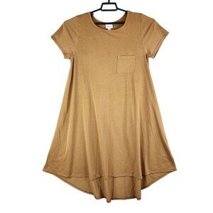 Womens Brown LuLaRoe High-Low Hem Shirt Dress Short Sleeve Crew Neck Size L